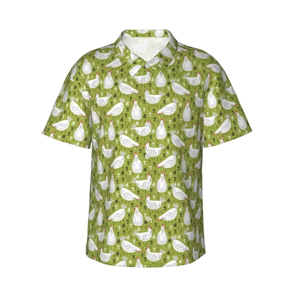 Uemuo Funny Chicken Printed Regular Fit Short Sleeve Casual Hawaiian Shirt for Men,Aloha shirt,Tropical shirt,Floral print shirt,Vacation Beach shirt-