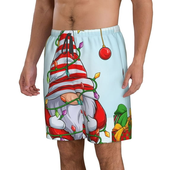 Uemuo Funny Christmas Gnome Pattern Men's Swim Trunks Hawaiian Beach Bathing Suit Swimsuits Beach Quick-Dry Shorts with Pockets-Large