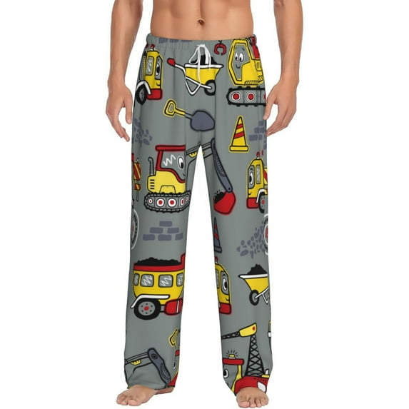 Uemuo Funny Construction Pattern Men's Wide Leg Palazzo Lounge Pants with Pockets Light Weight Loose Comfy Casual Pajama Pants-XX-Large