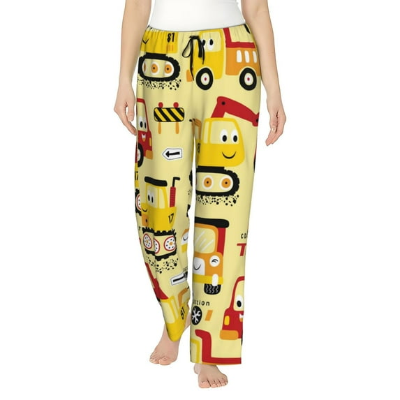 Uemuo Funny Construction Vehicles Pattern Women's Wide Leg Palazzo Lounge Pants with Pockets Light Weight Loose Comfy Casual Pajama Pants-Medium