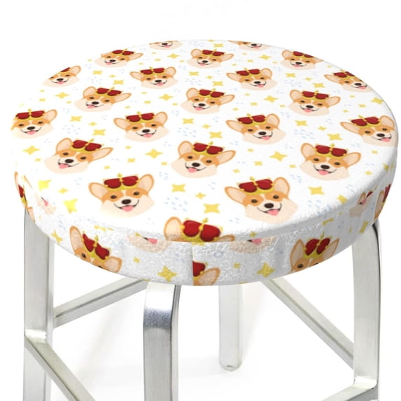 Uemuo Funny Corgi Pattern Round Bar Stool Seat Covers Washable Stool Cushion Slipcover Elastic Bar Chair Covers-13 inch