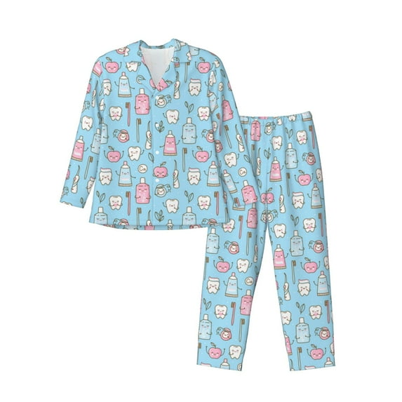 Uemuo Funny Cute Teeth Pattern 2-Piece Loungewear Set - Men’s Soft Sleepwear, Cozy Winter PJs, Comfy Sleep Set-XX-Large