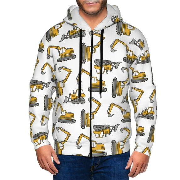 Uemuo Funny Excavator for Men's Fashion Full-zip Hoodies & Sweatshirts with Kangaroo Pocket, Zip-up Hooded Sweatshirt, Moisture Wicking & Breathable-Small