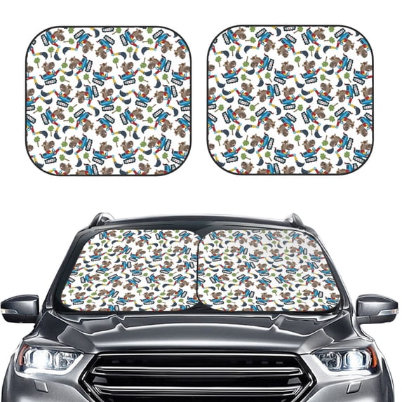 Uemuo Funny Excavator Printed 2 PCS Car Windshield Sun Shade, Auto Sun Heat and UV Rays Blocker, Foldable Automotive Front Window Sunshade Protector