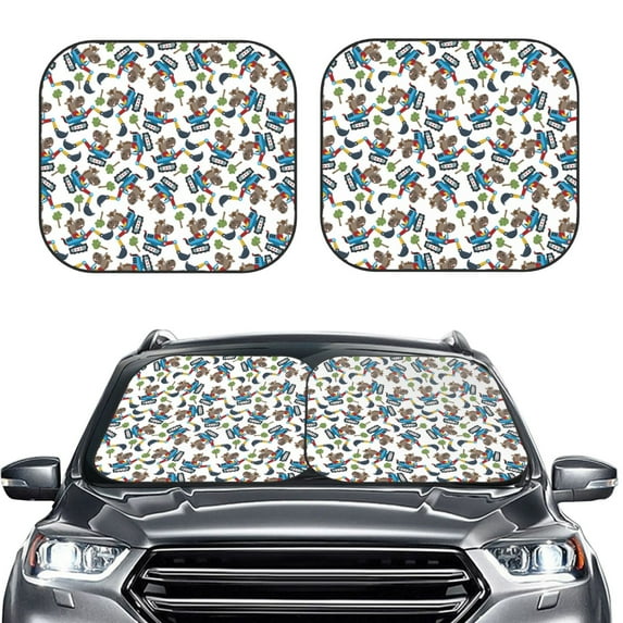 Uemuo Funny Excavator Printed 2 PCS Car Windshield Sun Shade, Auto Sun Heat and UV Rays Blocker, Foldable Automotive Front Window Sunshade Protector