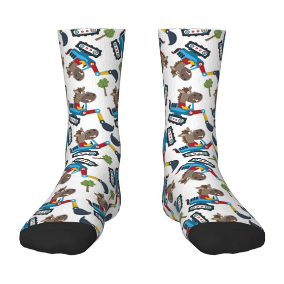 Uemuo Funny Excavator Printed Kids Boys Socks Seamless Crew Socks Crazy Funny Athletic Sport Socks for Children