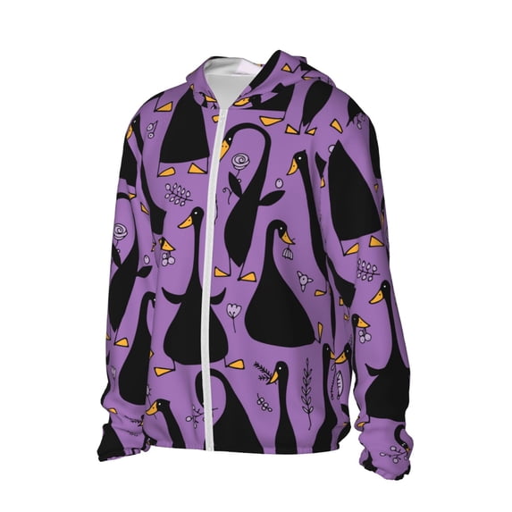 Uemuo Funny Goose Pattern Women's Full Zip UPF 50+ Sun Protection Hoodie Jacket Long Sleeve Sun Shirt Hiking Outdoor Performance with Pockets-Medium