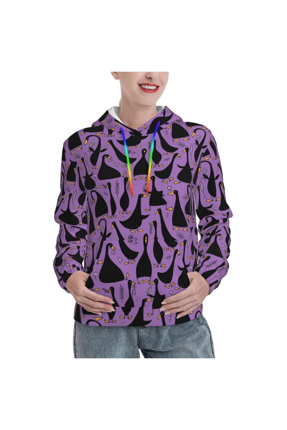 Funny Goose Pattern Women's Hoodie with Eye-catching Drawstrings- Casual Pullover Hoodie with Kangaroo Pocket, Stylish Hooded Sweatshirt-Small