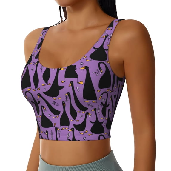 Uemuo Funny Goose Pattern Women's Sports Bra - High Impact Support, Breathable, and Comfortable Athletic Bra for Running, Yoga, and Workouts