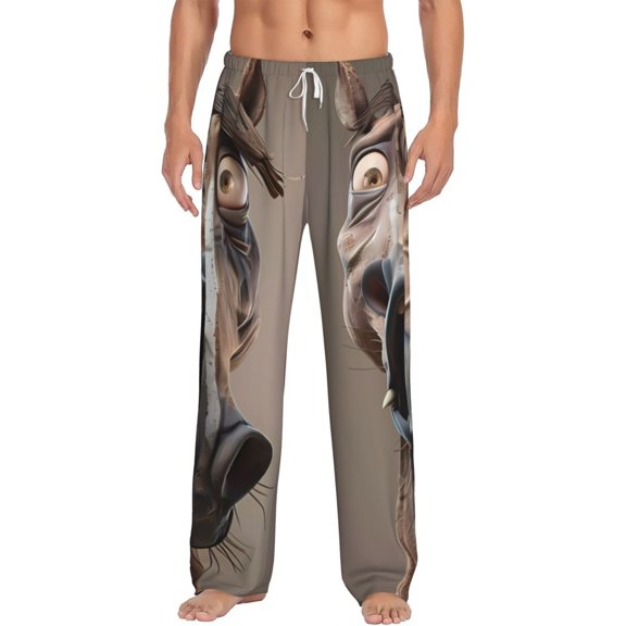 Uemuo Funny Horse Faces Expressions Pattern Men's Wide Leg Palazzo Lounge Pants with Pockets Light Weight Loose Comfy Casual Pajama Pants-Small