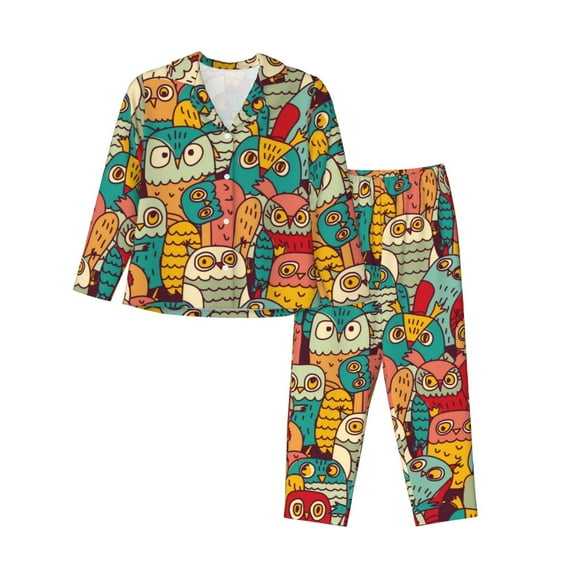 Uemuo Funny Owl Bird Pattern Womens Pajama Sets,PJ Set for Women,Pajamas for Women Logo,Long Sleeve Pajama Set for Women,Soft Long Sleeve Top With Pants-