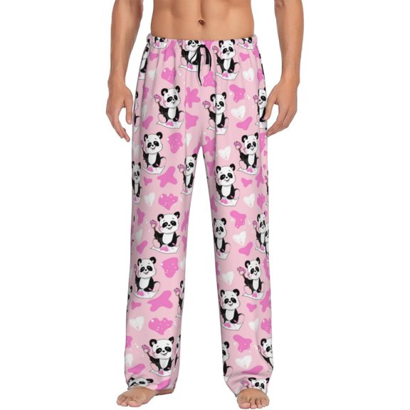 Uemuo Funny Panda Draws A Heart Pattern Men's Wide Leg Palazzo Lounge Pants with Pockets Light Weight Loose Comfy Casual Pajama Pants-Small