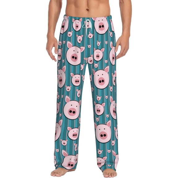 Uemuo Funny Pig Faces Pattern Men's Wide Leg Palazzo Lounge Pants with Pockets Light Weight Loose Comfy Casual Pajama Pants-Small