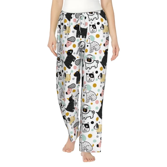 Uemuo Funny Puppy Pattern Women's Wide Leg Palazzo Lounge Pants with Pockets Light Weight Loose Comfy Casual Pajama Pants-Large