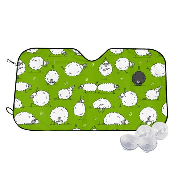 Uemuo Funny Sheep Doing Yoga Pattern Accordion Car Windshield Sun Shade, Foldable Reflective Sun Visor for Car, Reflector Windshield Sunshade-Small