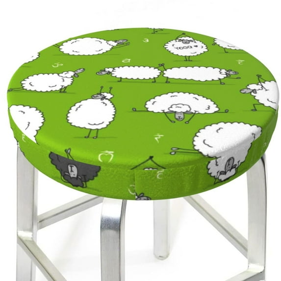 Uemuo Funny Sheep Doing Yoga Pattern Round Bar Stool Seat Covers Washable Stool Cushion Slipcover Elastic Bar Chair Covers-14 inch