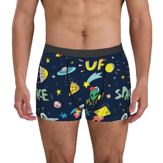 Uemuo Funny Spaceships Pattern Men's Boxer Briefs,Trunk Anti-Chafing,Comfortable, Durable, and Stylish Underwear-Large