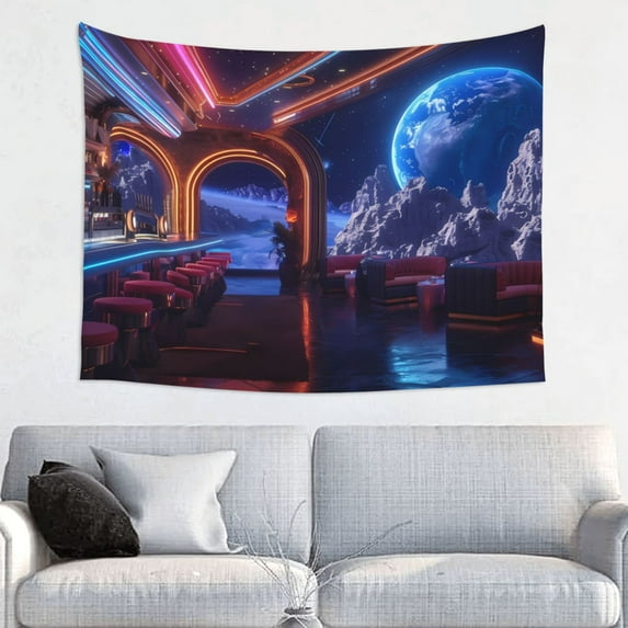 Uemuo Futuristic Bar Space View Printed 29x37 Inch Tapestry Wall Hanging – Lightweight & Durable – Perfect for Dorm Decor, Beach Throw, Sofa Cover, Tablecloth