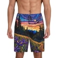 thumbnail image 1 of Uemuo Galactic Night Over Meadow Pattern Men's Short Pajama Pants – Soft & Breathable Lounge Shorts, Elastic Waistband with Pockets, Lightweight Sleepwear for All-Season Comfort-Large, 1 of 6