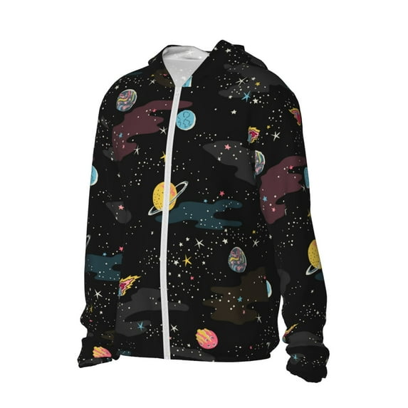 Uemuo Galaxy Pattern Women's Full Zip UPF 50+ Sun Protection Hoodie Jacket Long Sleeve Sun Shirt Hiking Outdoor Performance with Pockets-