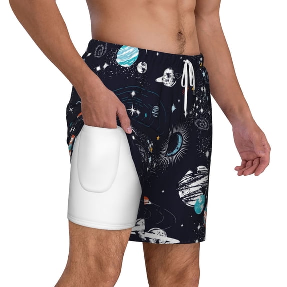 Uemuo Galaxy2 Pattern Mens Swim Trunks Quick Dry Board Shorts with Mesh Lining, Stretch Beach Shorts Quick Dry No-Chafing Board Shorts-Medium