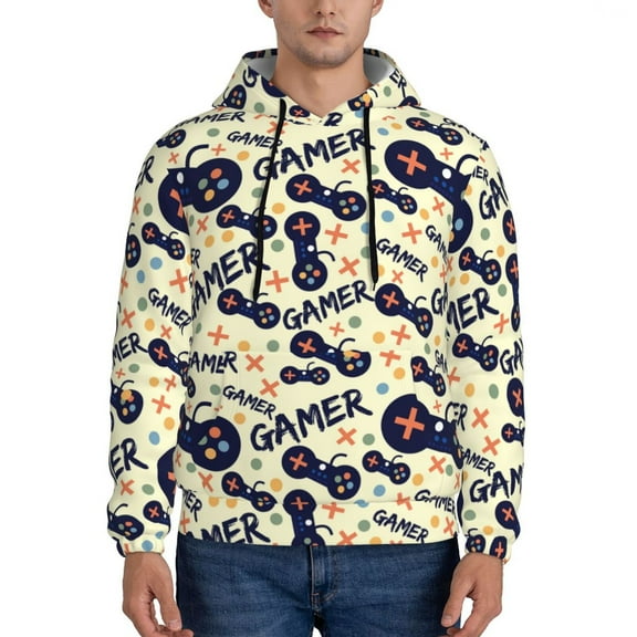 Uemuo Game Controller Pattern Men's Hoodie - Casual Pullover Hoodie with Kangaroo Pocket, Stylish Hooded Sweatshirt for Everyday Wear-3X-Large