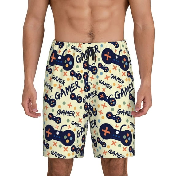 Uemuo Game Controller Pattern Men's Short Pajama Pants – Soft & Breathable Lounge Shorts, Elastic Waistband with Pockets, Lightweight Sleepwear for All-Season Comfort-Small