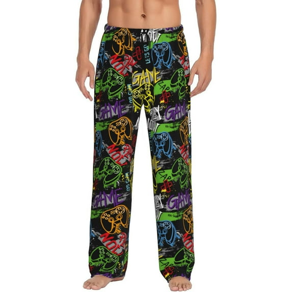 Uemuo Game Joysticks Pattern Men's Wide Leg Palazzo Lounge Pants with Pockets Light Weight Loose Comfy Casual Pajama Pants-XX-Large