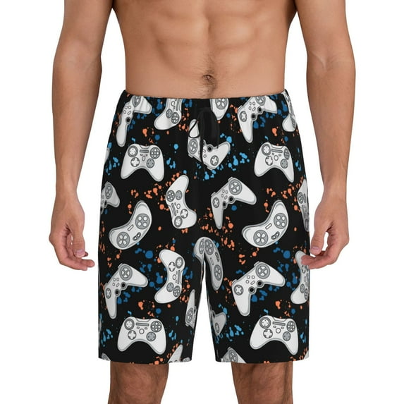 Uemuo Game Pattern Men's Short Pajama Pants – Soft & Breathable Lounge Shorts, Elastic Waistband with Pockets, Lightweight Sleepwear for All-Season Comfort-X-Large