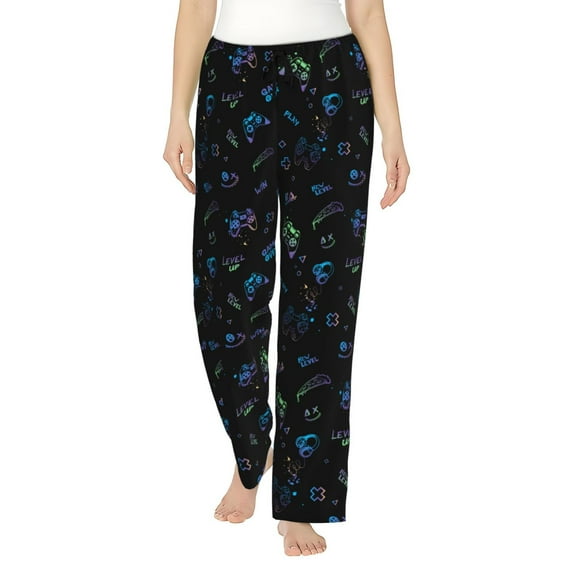 Uemuo Gamepads Pattern Women's Wide Leg Palazzo Lounge Pants with Pockets Light Weight Loose Comfy Casual Pajama Pants-X-Large