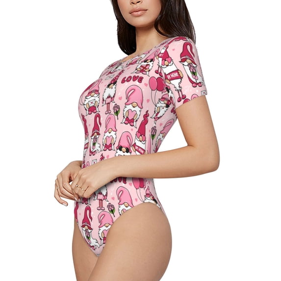 Uemuo Garden Gnomes Pattern Women's One Piece Short Sleeve Swimsuit Rash Guard Surfing Modest Quick-drying Swimsuit Beach Essentials-XX-Large