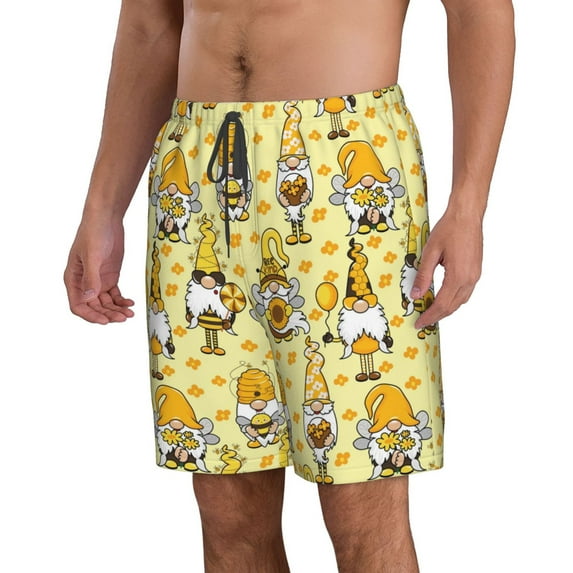 Uemuo Garden Honeybee Gnomes Pattern Men's Swim Trunks Hawaiian Beach Bathing Suit Swimsuits Beach Quick-Dry Shorts with Pockets-XX-Large
