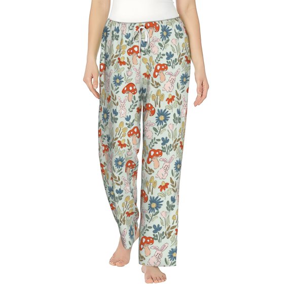 Uemuo Garden Of Little Bunnies Pattern Women's Wide Leg Palazzo Lounge Pants with Pockets Light Weight Loose Comfy Casual Pajama Pants-Medium