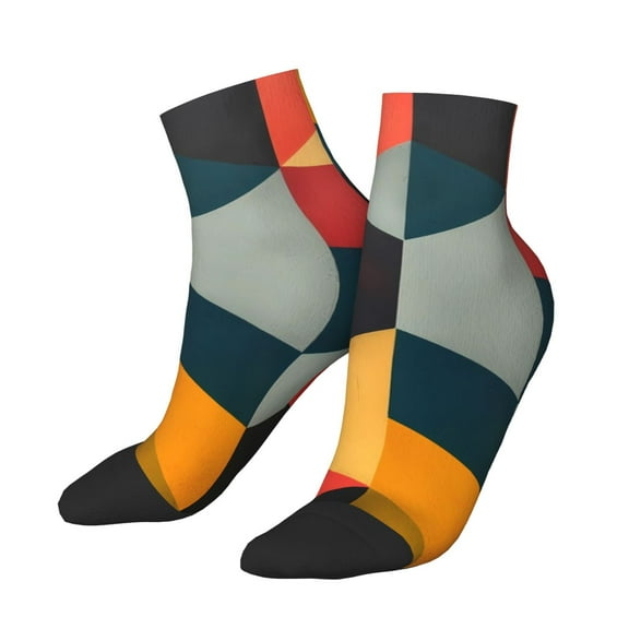 Uemuo Geometric Cube Pattern Art Printed Crew Socks, Moisture-Wicking Socks, Athletic Socks for Men Breathable Cushion Socks Casual Sport Socks for Running Traveling