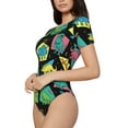 thumbnail image 1 of Uemuo Geometric Dinosaur Pattern Women's One Piece Short Sleeve Swimsuit Rash Guard Surfing Modest Quick-drying Swimsuit Beach Essentials-XX-Large, 1 of 9