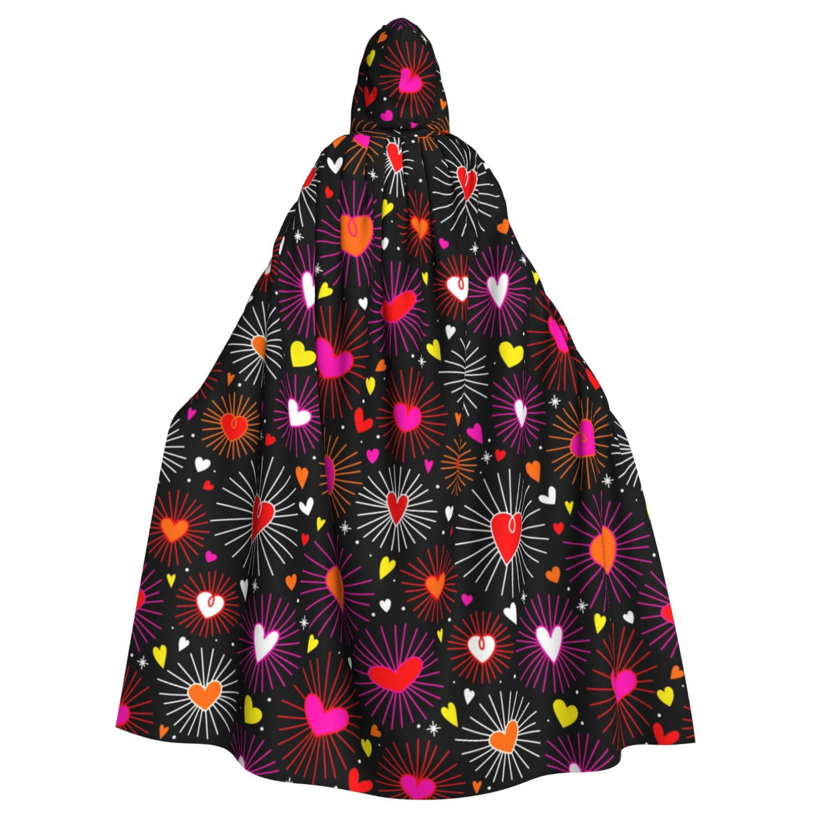 Uemuo Geometric Hearts Pattern Hooded Cloak Cape with Hood Halloween ...