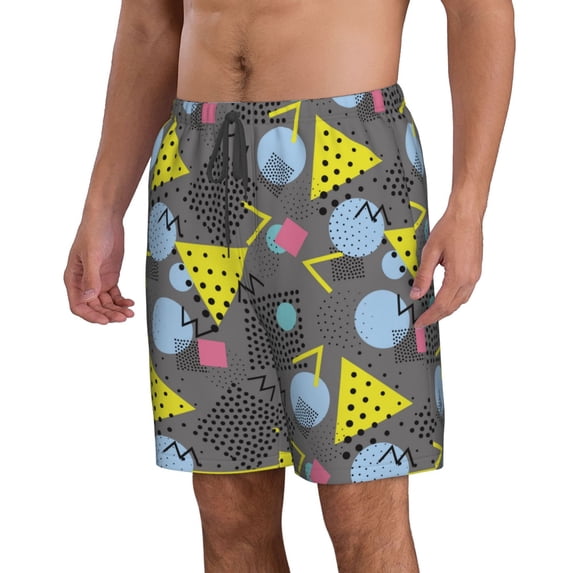 Uemuo Geometric Pattern Men's Swim Trunks Hawaiian Beach Bathing Suit Swimsuits Beach Quick-Dry Shorts with Pockets-Large