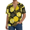 thumbnail image 1 of Uemuo Geometric Pattern with Bee Pattern Cotton Linen Short Sleeve Shirts,Casual Lightweight Button Down Shirts,Vacation Beach Summer Tops-Small, 1 of 7