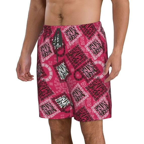Uemuo Geometry Pattern Men's Swim Trunks Hawaiian Beach Bathing Suit Swimsuits Beach Quick-Dry Shorts with Pockets-Large