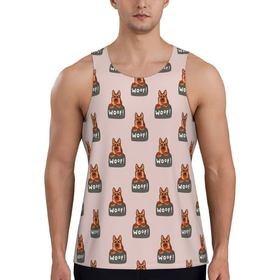 Uemuo German Shepherd Dog Pattern Men's Muscle Shirts Sleeveless Dry Fit Gym Workout Tank Top Lightweight Sports Tank Top Beach Tank Top, Loose-fit Sleeveless Shirt-3X-Large