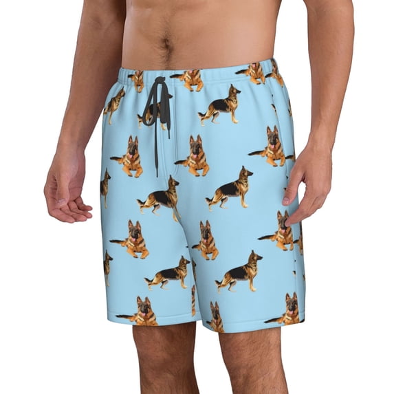 Uemuo German Shepherd Dog Pattern Men's Swim Trunks Hawaiian Beach Bathing Suit Swimsuits Beach Quick-Dry Shorts with Pockets-X-Large