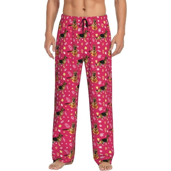 Uemuo German Shepherd Dog Pattern Men's Wide Leg Palazzo Lounge Pants with Pockets Light Weight Loose Comfy Casual Pajama Pants-Medium