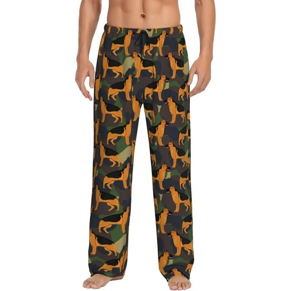 Uemuo German Shepherd Dog Pattern Men's Wide Leg Palazzo Lounge Pants with Pockets Light Weight Loose Comfy Casual Pajama Pants-Small