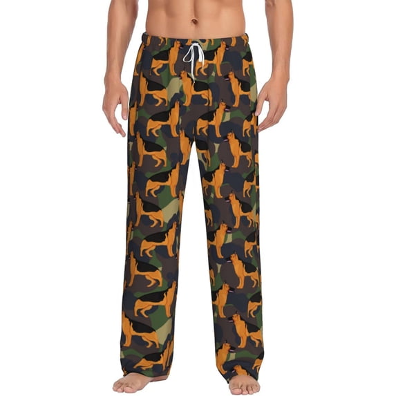 Uemuo German Shepherd Dog Pattern Men's Wide Leg Palazzo Lounge Pants with Pockets Light Weight Loose Comfy Casual Pajama Pants-XX-Large