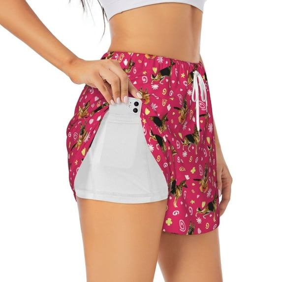 Uemuo German Shepherd Dog Pattern Women's Athletic Shorts High Waisted Running Shorts with Liner Pockets Gym Elastic Workout Shorts-XX-Large