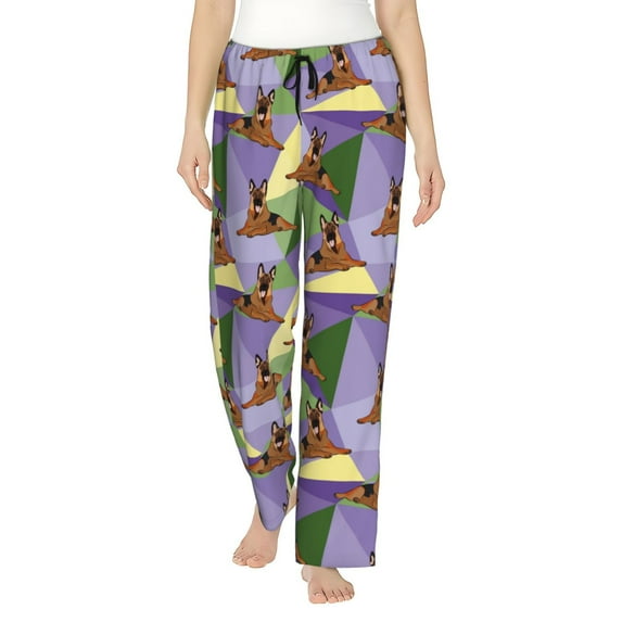 Uemuo German Shepherd Dog Pattern Women's Wide Leg Palazzo Lounge Pants with Pockets Light Weight Loose Comfy Casual Pajama Pants-