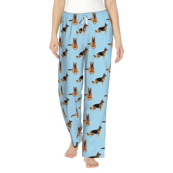 Uemuo German Shepherd Dog Pattern Women's Wide Leg Palazzo Lounge Pants with Pockets Light Weight Loose Comfy Casual Pajama Pants-Small