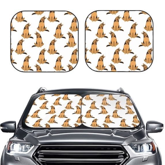 Uemuo German Shepherd Dog Printed 2 PCS Car Windshield Sun Shade, Auto Sun Heat and UV Rays Blocker, Foldable Automotive Front Window Sunshade Protector