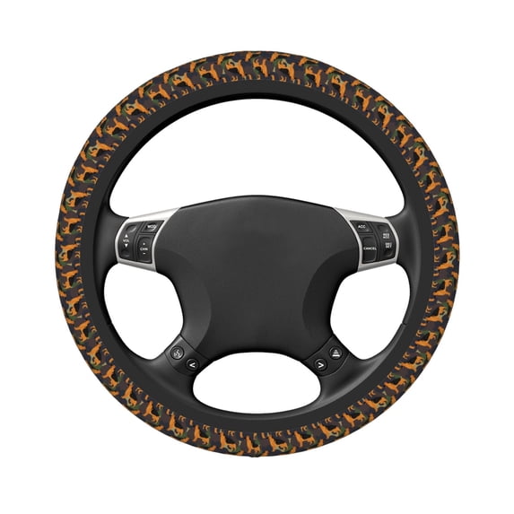 Uemuo German Shepherd Dog Printed Car Elastic Steering Wheel Cover - Universal Car Accessory for Diverse Cars Anti-Slip, and Comfortable- 15"