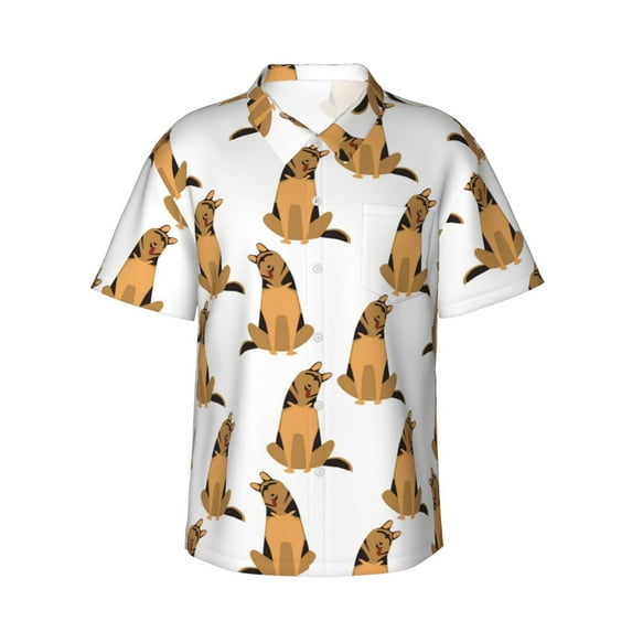 Uemuo German Shepherd Dog Printed Regular Fit Short Sleeve Casual Hawaiian Shirt for Men,Aloha shirt,Tropical shirt,Floral print shirt,Vacation Beach shirt-X-Large